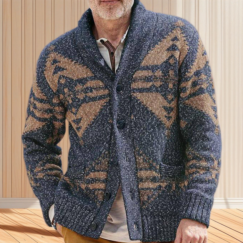 Mens Cardigan With Unique Geometric Pattern And Deep Shawl Collar For All Season Comfort For Men Streetwave