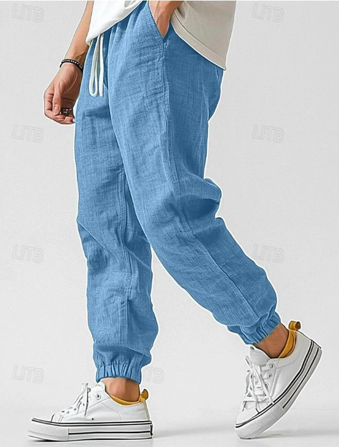 Streetwave Men Comfortable Linen Pants With Elastic Waistband And Side Pockets For Everyday Wear