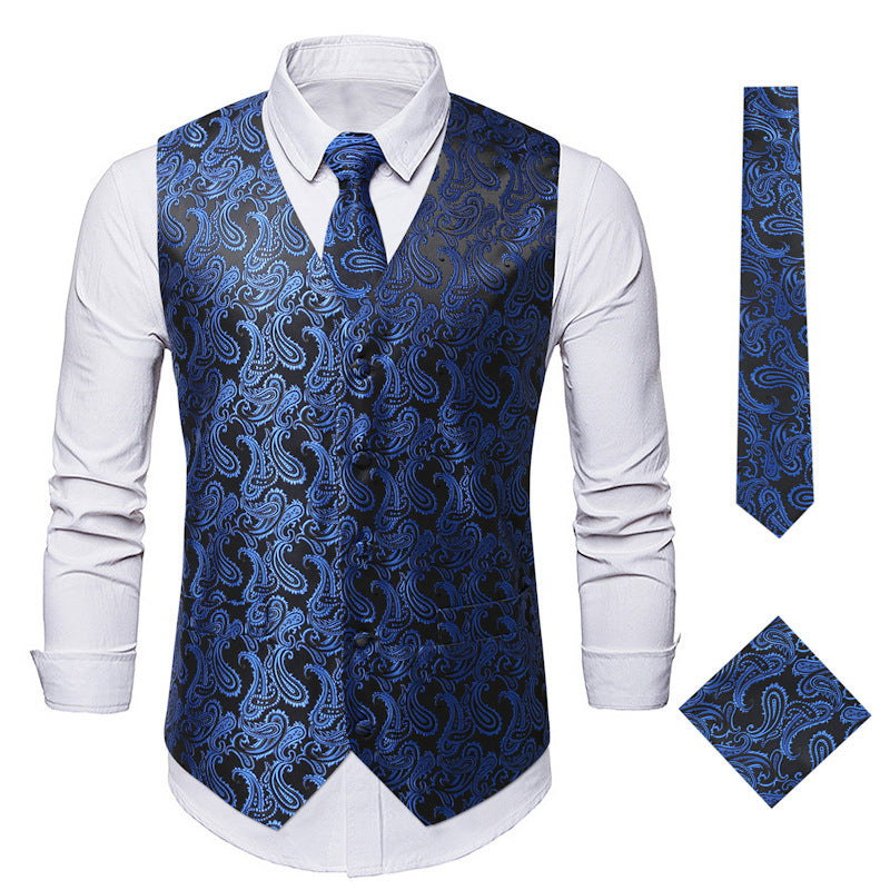 Streetwave Paisley Waistcoat For Men With Matching Tie And Pocket Square Elegant Formal Vest