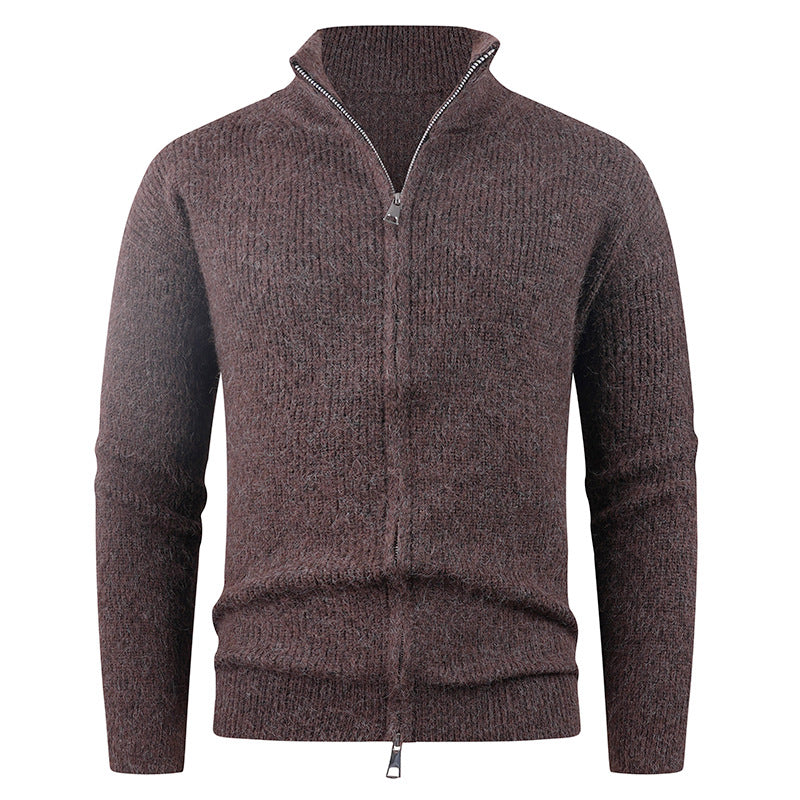 Street-wave Men's High Collar Zip Knit Sweater With Decorative Zipper For Versatile Transitional Wear