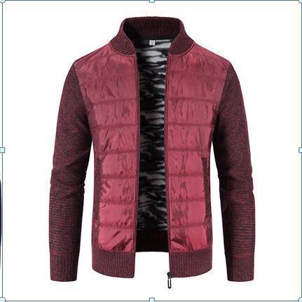 Mens Quilted Knit Sleeve Bomber Jacket Street-wave Casual Transitional Outerwear