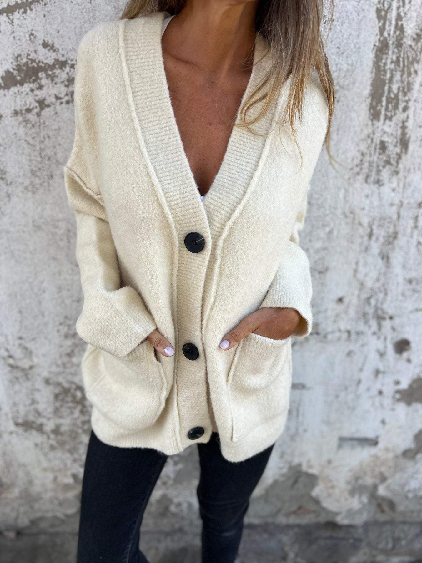 Street Wave Women's Cozy Cardigan With Soft Knit Fabric Large Pockets And Button Details
