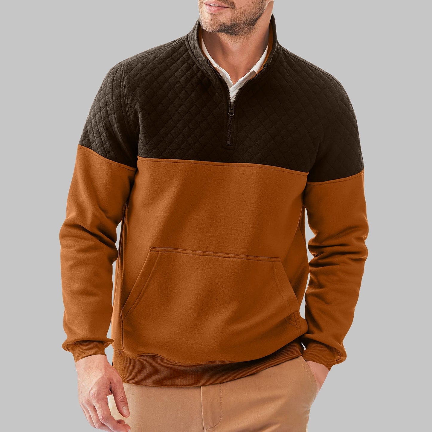 Street Wave Mens Fleece Pullover Quilted High Collar