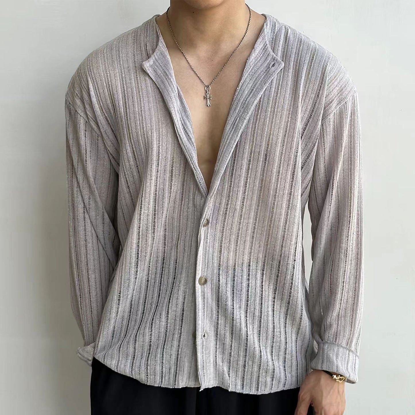 Street-Wave Men Knitted Cardigan V-Neck Button Closure