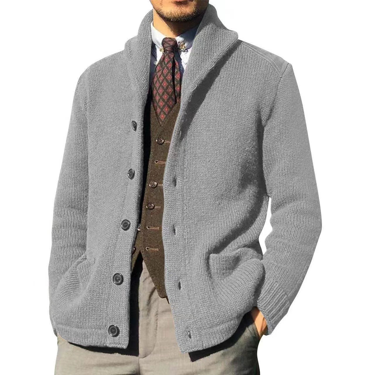 Men's Shawl Collar Cardigan Streetwave Modern Casual Knitwear For Everyday Comfort And Style