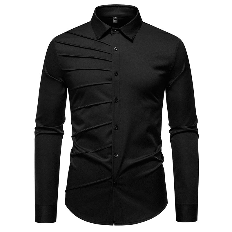 Street-wave Mens Long Sleeve Shirt With Structured Design For Formal And Casual Wear
