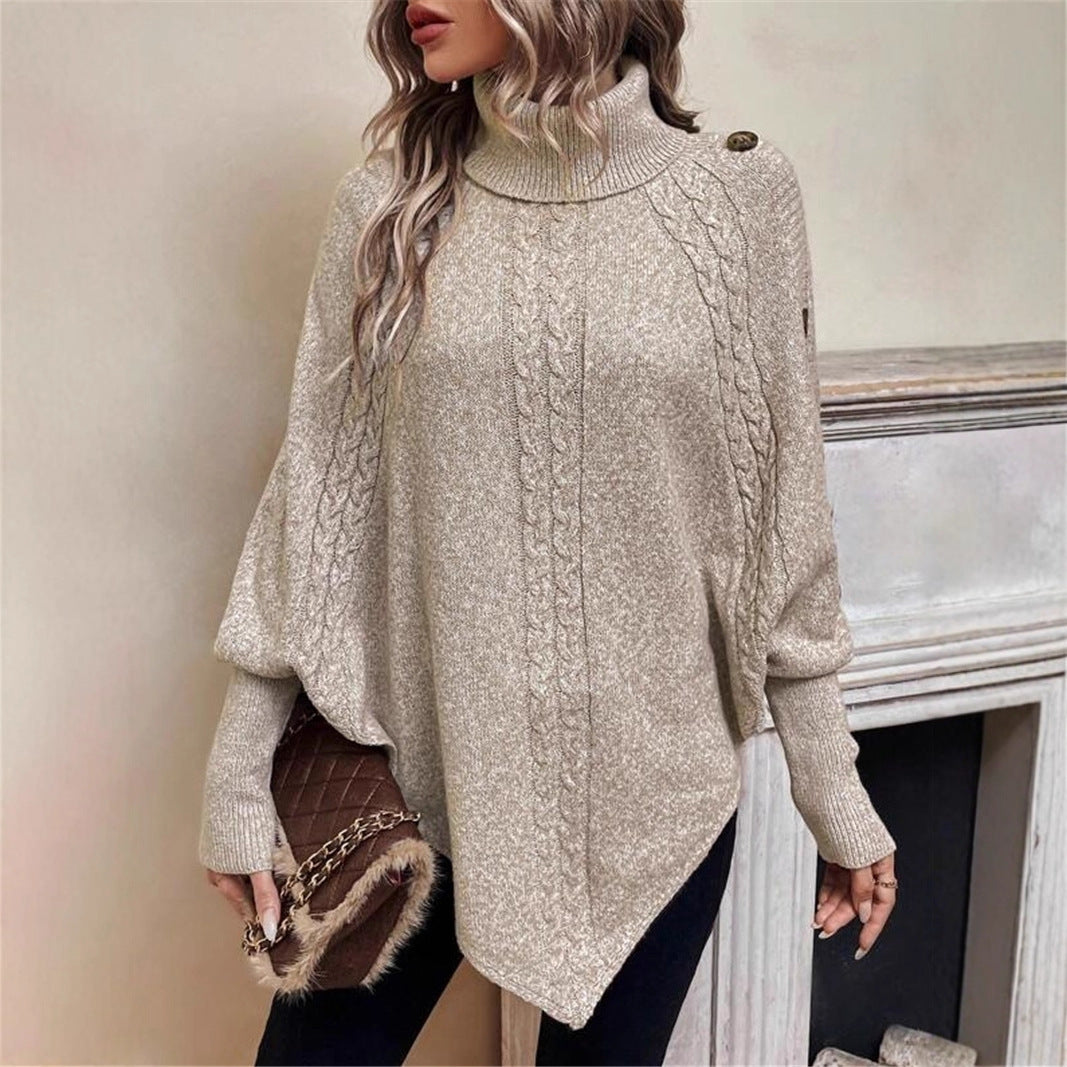 Street-wave Womens Elegant Cable Knit Pullover With Roll Neck Cozy Winter Essential