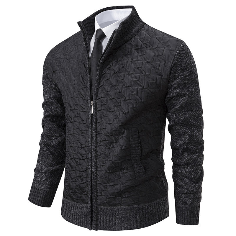 Street-Wave Men's Stylish Quilted Jacket With Structured Knit Panels And High Collar