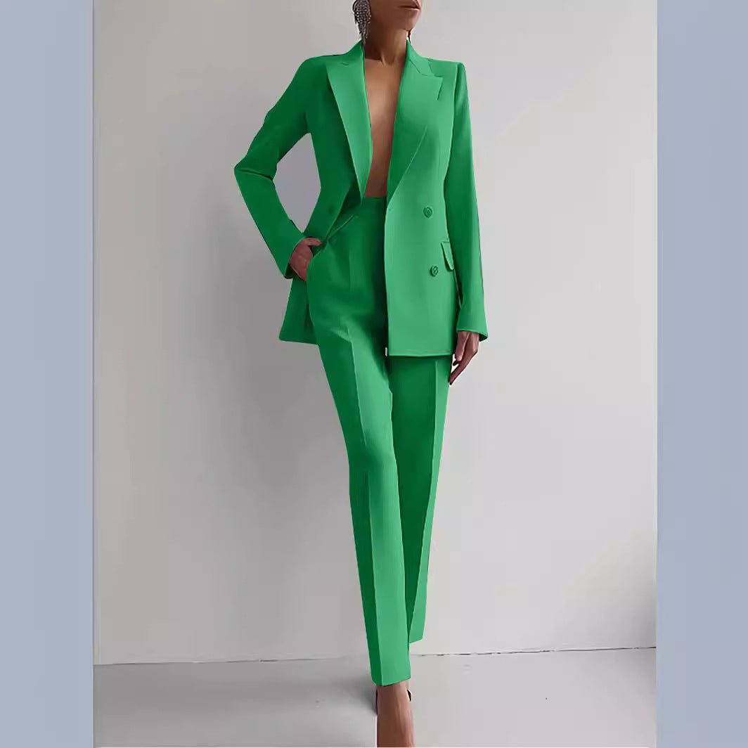 Street-Wave Women's Double Breasted Blazer And Trouser Suit Timeless Tailored