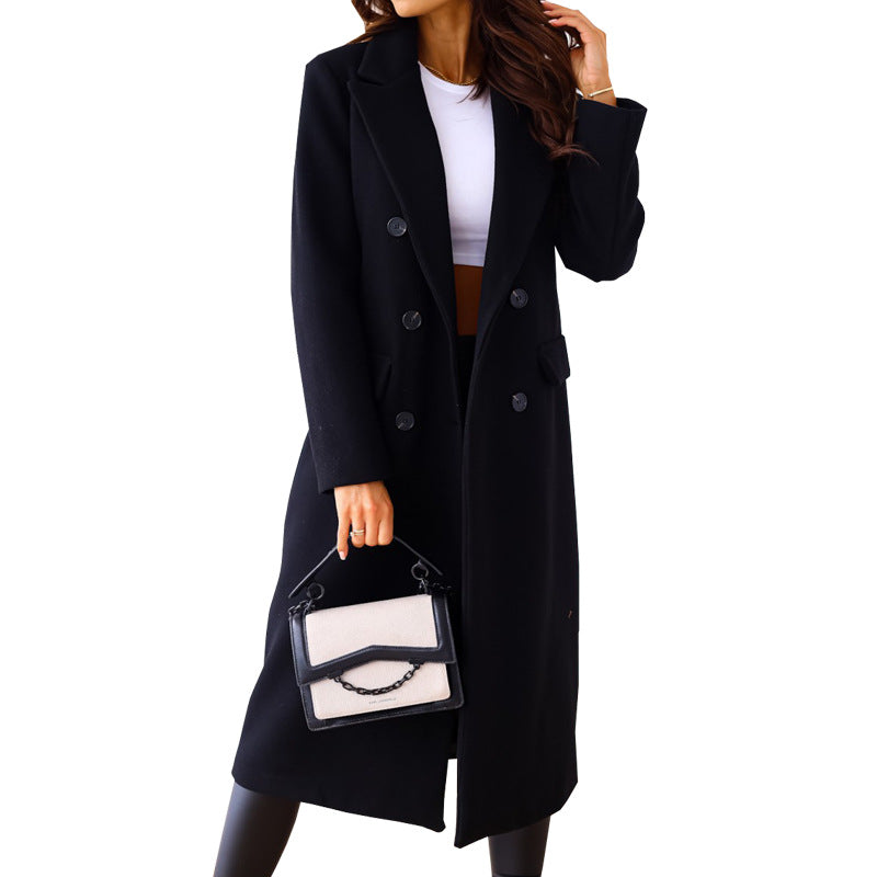 Streetwave Womens Wool Coat Double Breasted Elegant Warmth Timeless Chic Outerwear