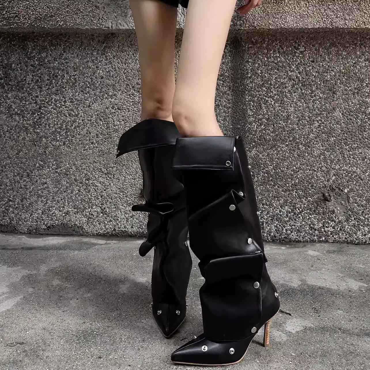 Street-Wave Overknee Boots For Women With Innovative Design And Elegant Heel For Modern Style Lovers