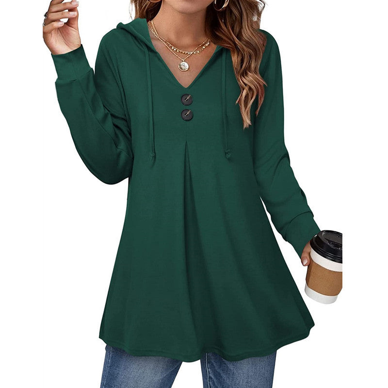 Street Wave Hooded Tunic With Button Detail And Asymmetric Hem For Women Everyday Chic Comfort