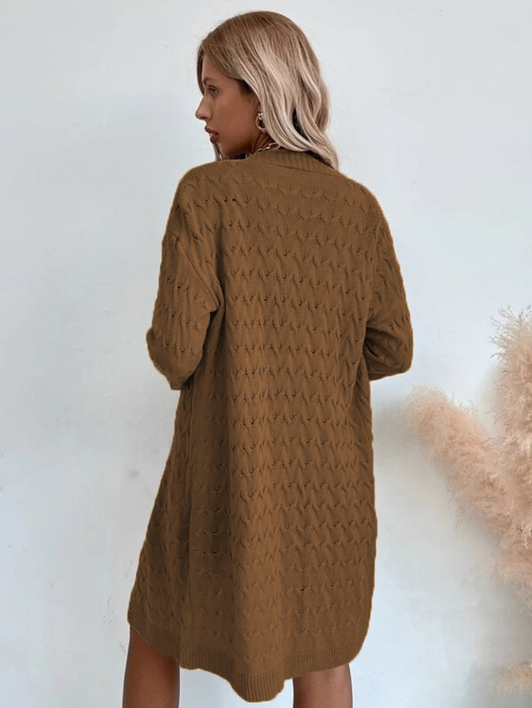 Street-Wave Womens Oversized Knit Coat With Textured Pattern Cozy Relaxed Fit Everyday Winter Wardrobe Essential