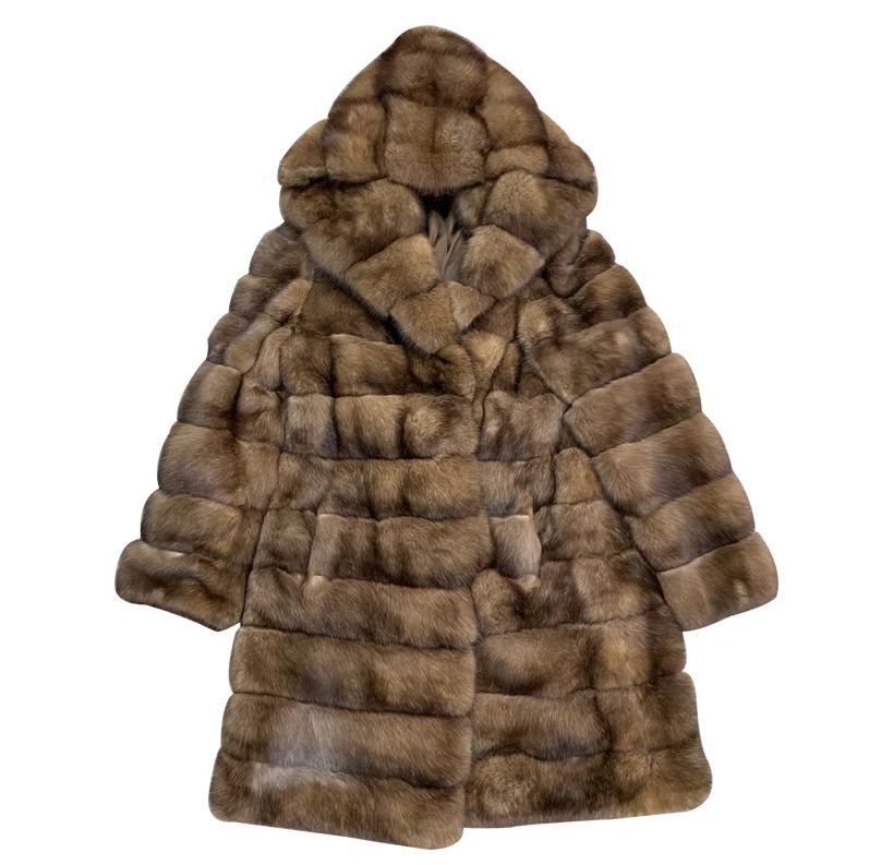 Women Luxury Faux Fur Hooded Coat Street-wave Elegant Warm Wearable For Cold Weather