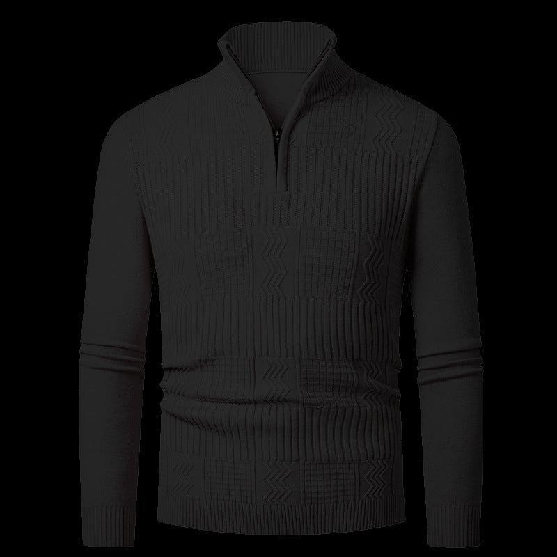 Street-Wave Men's Knit Sweater With Modern Zip Closure And Textured Surface For Style-Minded Men