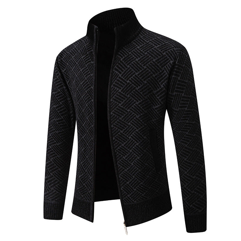 Street-Wave Men's Knit Cardigan With Modern Plaid Pattern Soft Breathable Comfort