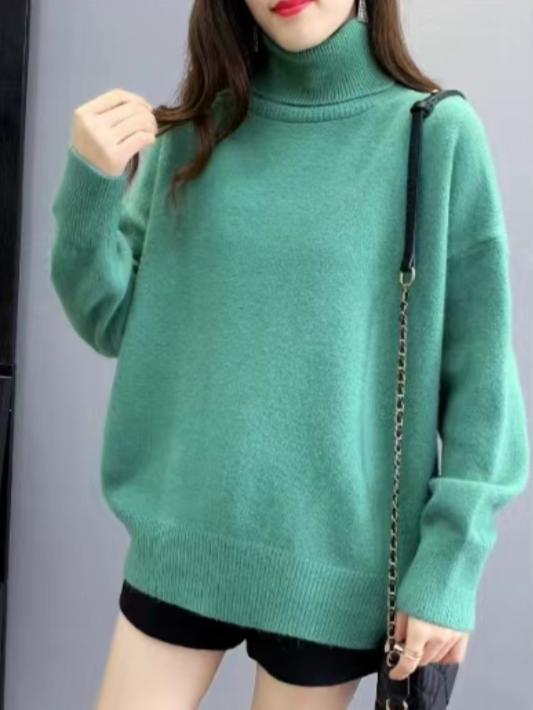 Street Wave Womens Oversized Turtleneck Sweater With Puff Sleeves Cozy Chic Knit