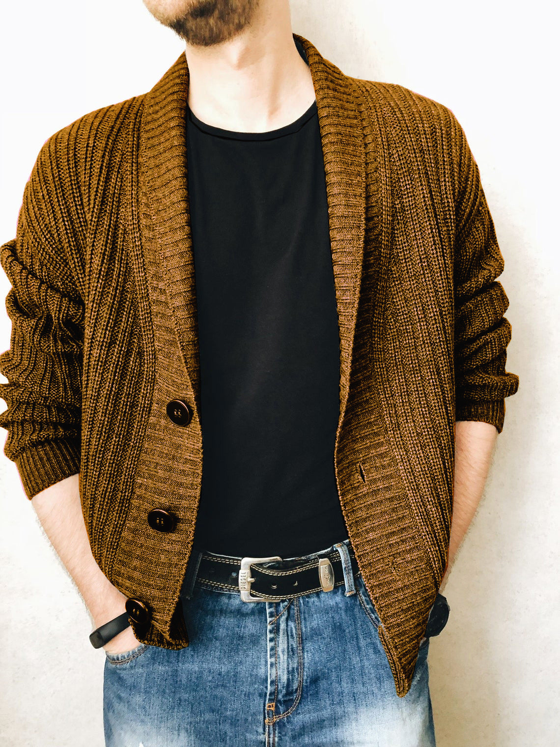 Street-wave Mens Knit Cardigan With Deep Collar, Premium Cozy Comfort, Versatile Everyday Fashion