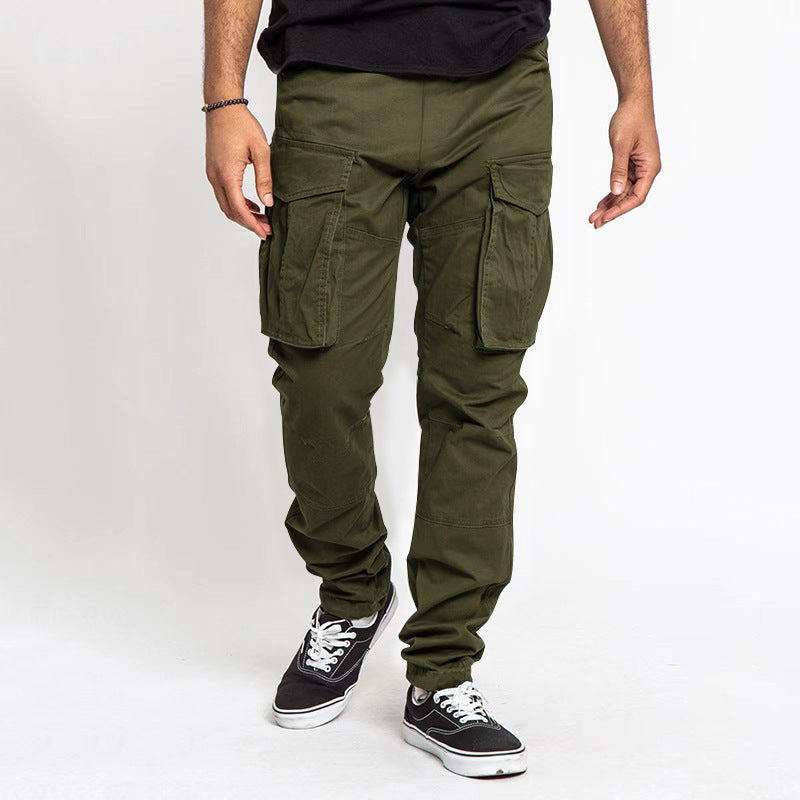 Street-wave Men Cargo Pants With Multifunctional Pockets And Elastic Waistband Rugged And Versatile Everyday Wear