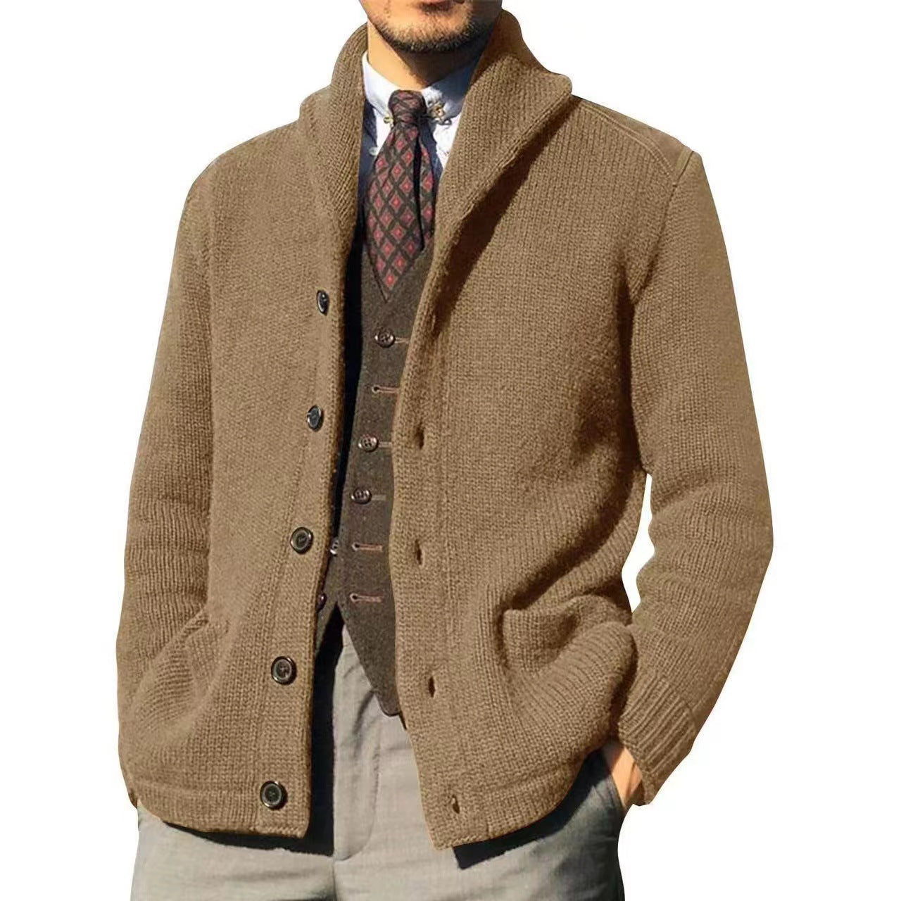 Men's Shawl Collar Cardigan Streetwave Modern Casual Knitwear For Everyday Comfort And Style