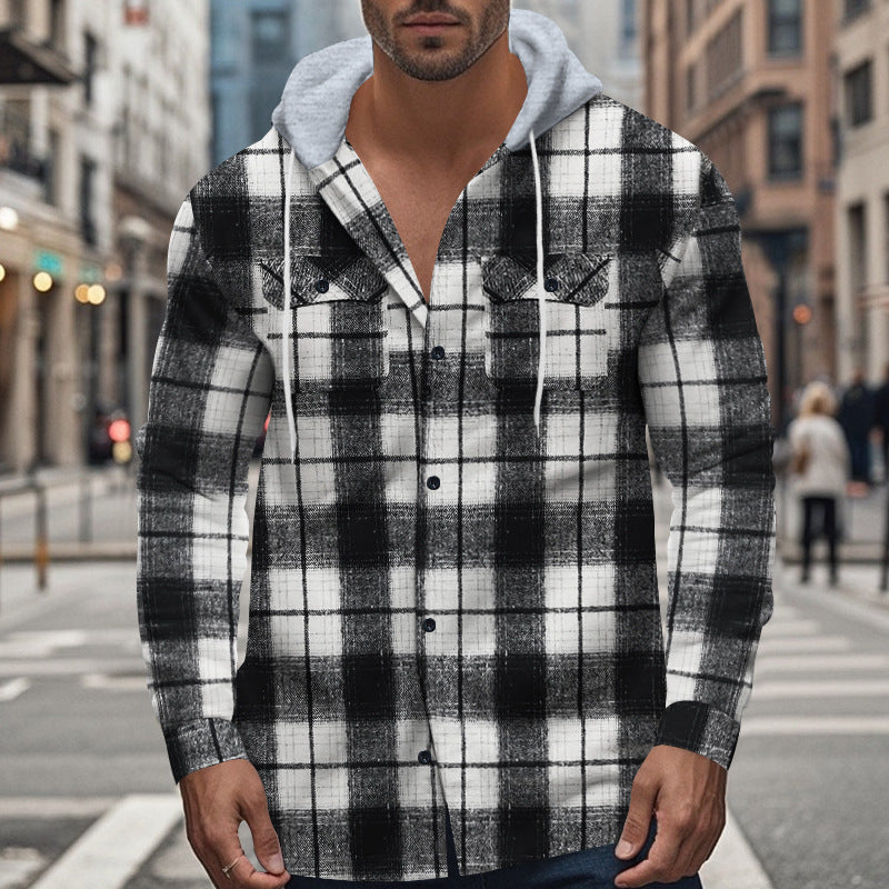 Street-wave Mens Plaid Shirt Jacket With Hood And Practical Pockets For Men Versatile Everyday Wear
