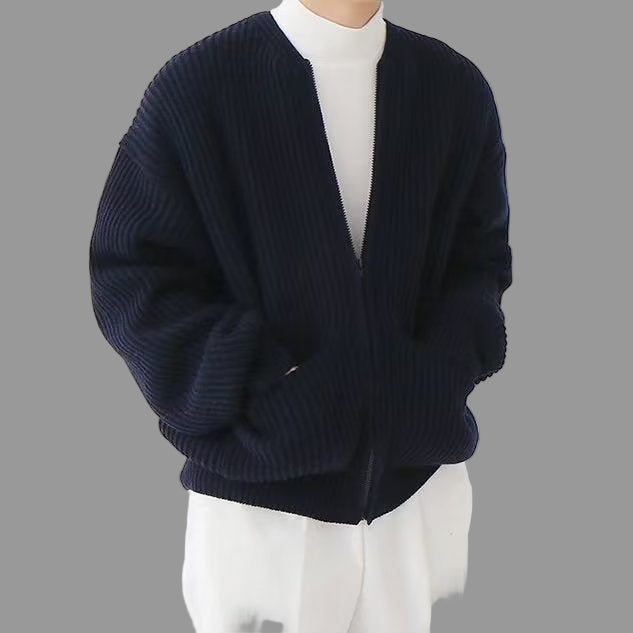 Street-Wave Men's Cardigan Jacket Oversized Cotton Blend Full Zip Layering