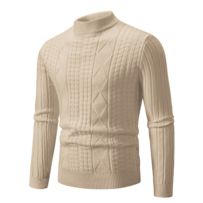 Street Wave Mens Chunky Knit Sweater With Modern Cable Pattern And High Collar Breathable Wool