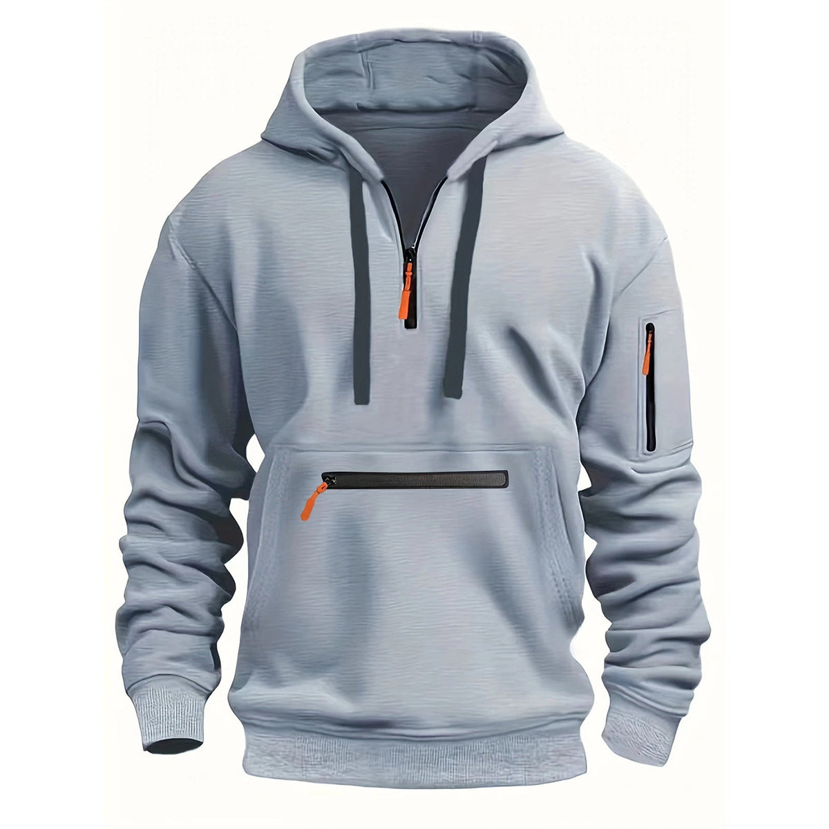 Zip Hoodie for Men Street Wave Reflective Details Durable Breathable Front Zip Pocket Arm Pocket