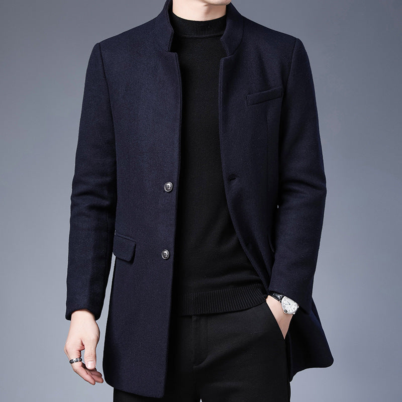 Mens Elegant Long Coat Street Wave Wool Blend Warmth Classic Fit For Style Conscious Men