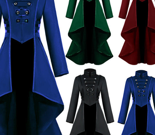 Street Wave Women's Asymmetric Stand Collar Coat With Button Details For Modern Urban Fashion