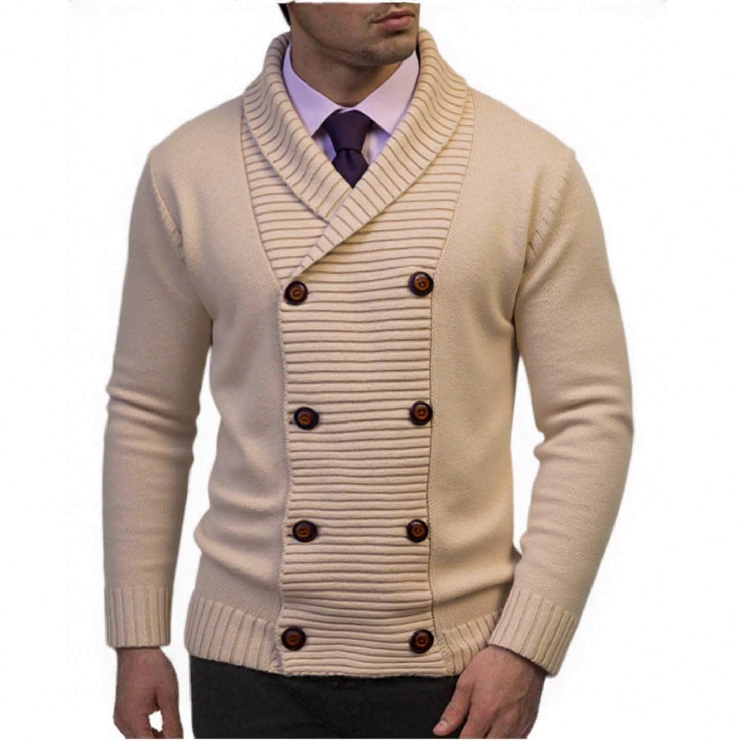 Street-Wave Men's Premium Double-Button Knit Sweater With Textured Design For Modern Stylish Professionals