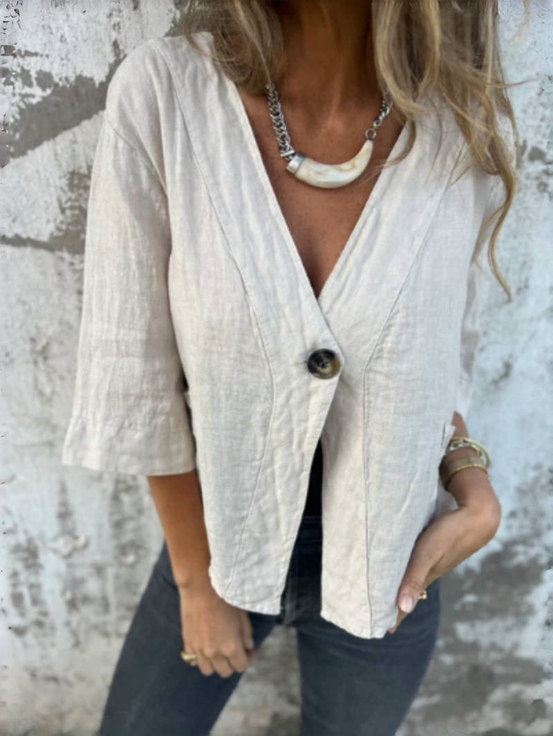Street-Wave Light Linen Blazer For Women With Short Sleeves Breathable And Versatile Office To Weekend