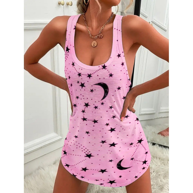 Street-wave Women's Moon and Stars Tank Top Breathable Cotton Airy Summer Essential