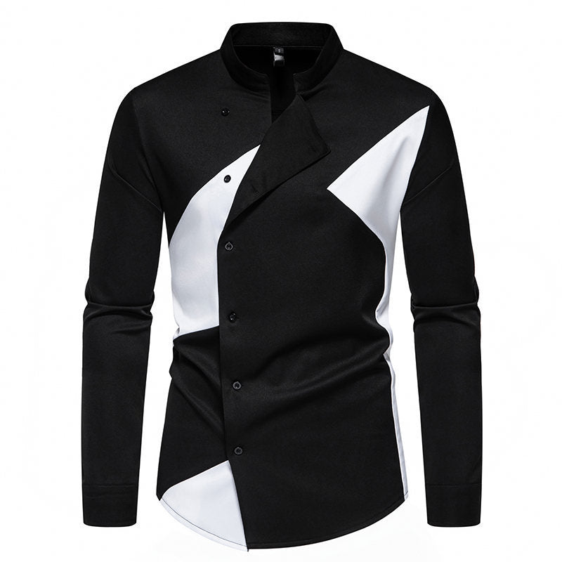 Mens Stylish Work Shirt Street-wave Modern Geometric Color-Block Design For Professionals Office Wear