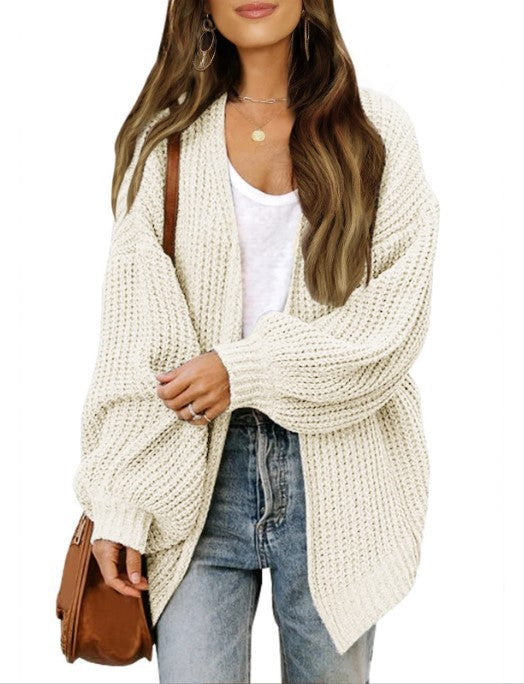Street-wave Women's Chunky Knit Cardigan With Drop Shoulders For Cozy Casual Everyday Wear