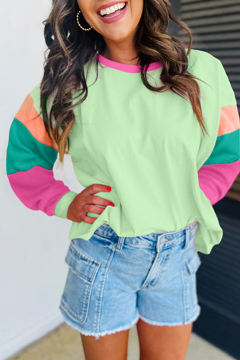Street-Wave Women Colorblock Sweatshirt With Contrast Sleeves Soft Cotton Blend Casual Everyday Comfort