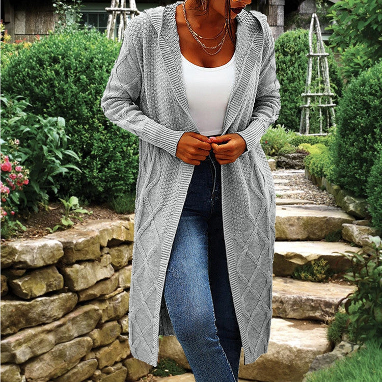 Street-Wave Women's Hooded Knit Cardigan With Luxurious Cable Knit Cozy Everyday Outerwear