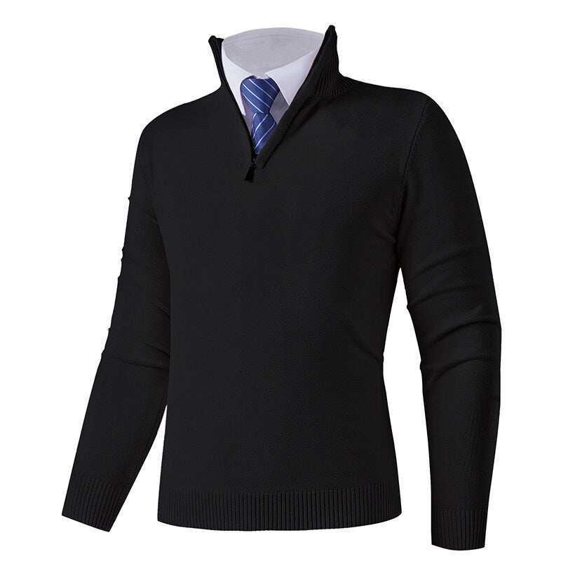Street-wave Men's Zip Front Knit Sweater With Elastic Hem Premium Wool-Cotton Blend For Modern Men