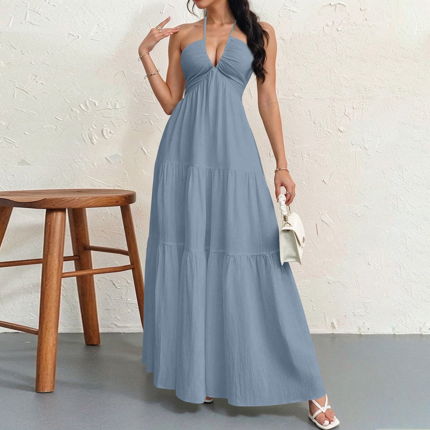 Streetwave Womens Maxi Dress Flowing Silhouette With Deep V Neck For Women Elegant Summer Look