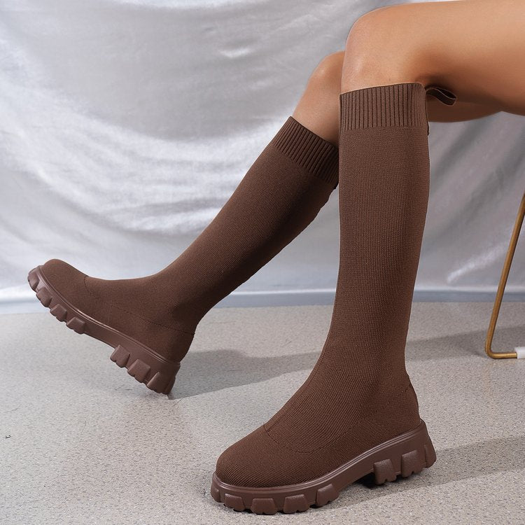 Street-wave Women's Sock Boots With Non-Slip Sole Knit Knee-High Fashion Boots For Trendsetters