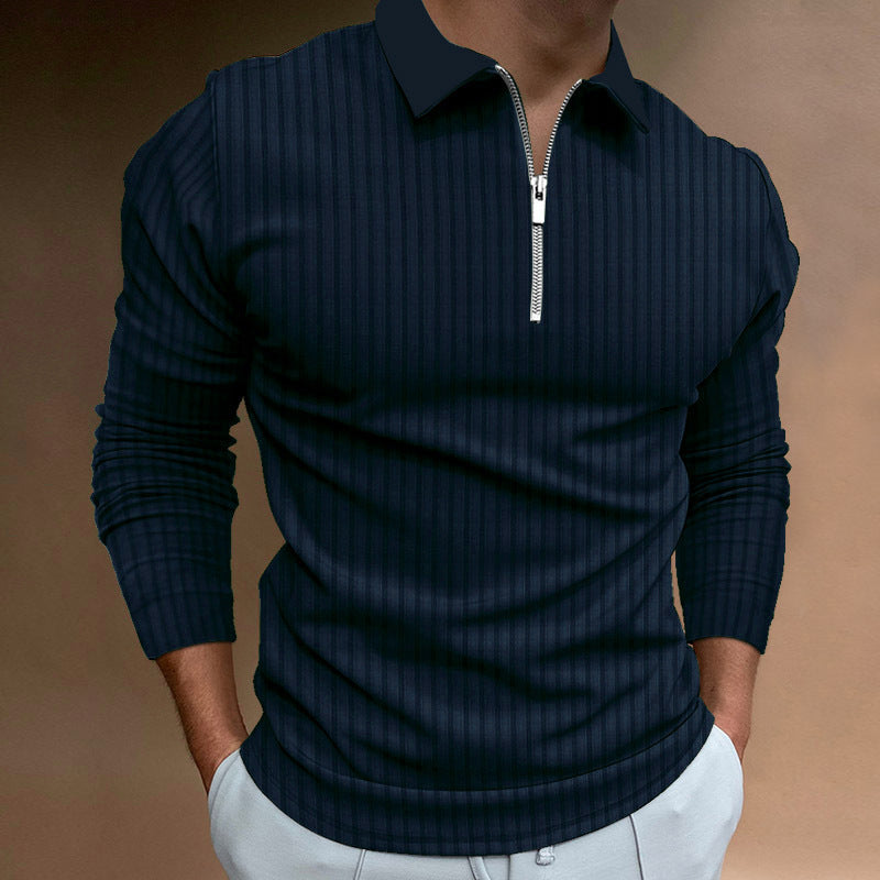 Mens Polo Shirt With Elegant Zip Closure Street-wave Breathable Structured Knit For Style-Conscious Men