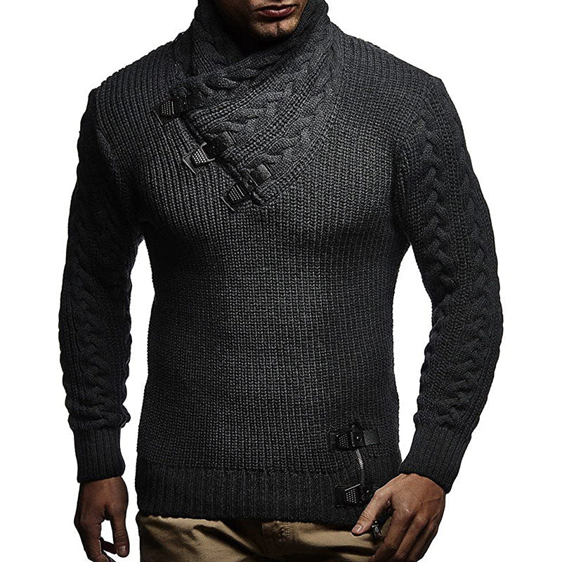 Street Wave Men's Premium Chunky Knit Pullover With Modern Stand Collar And Button Details