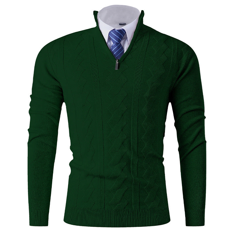 Street Wave Men's Premium Elegant Stand Collar Knit Sweater With Textured Zipper For Everyday Wear