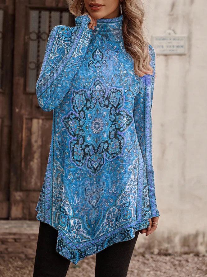 Street-wave Women's Floral High Collar Tunic For Elegant Everyday Comfort And Versatile Style