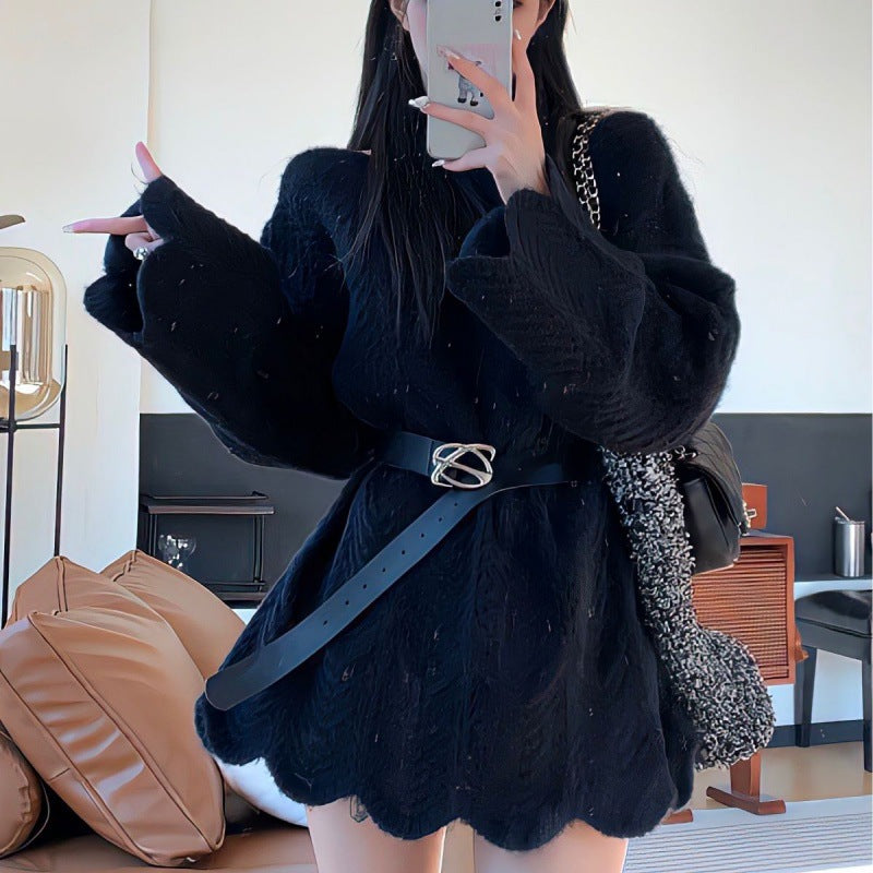 Street-wave Cable Knit Cardigan for Women with Elastic Belt, Elegant Cozy Knitwear