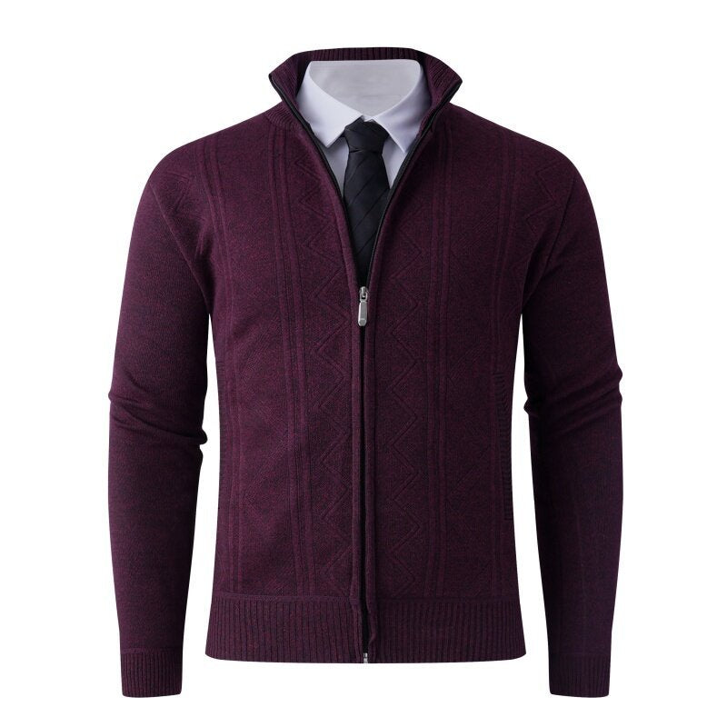 Street-Wave Men's Knit Cardigan With Modern Zip Closure And Elegant Geometric Pattern For Everyday Wear