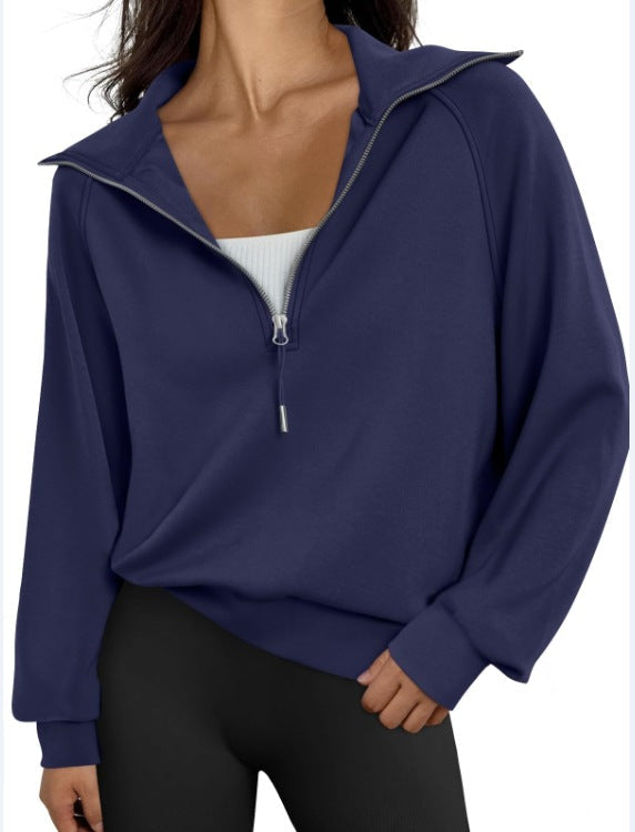 Street-wave Womens High Collar Zip Sweatshirt Cozy Versatile Casual Pullover For Everyday Wear