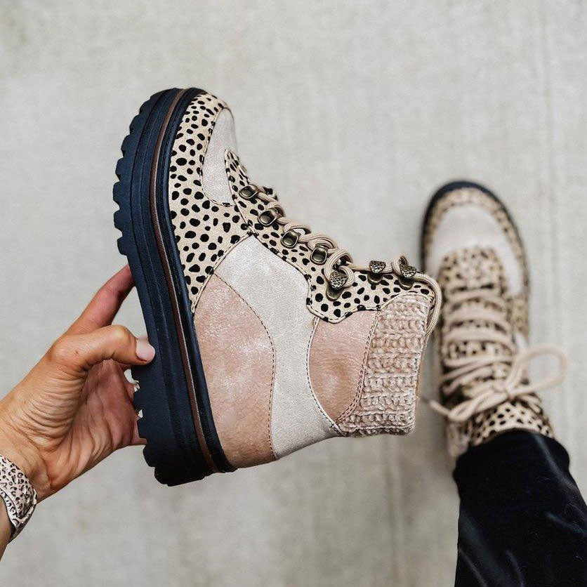Street-Wave Leopard Print Ankle Boots With Bold Suede Accents For Fashion-Forward Women