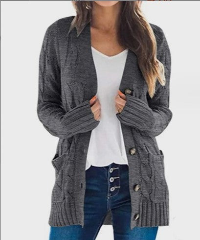 Street-wave Women Cable Knit Cardigan With Pockets Soft Cozy Knitwear For Everyday Style
