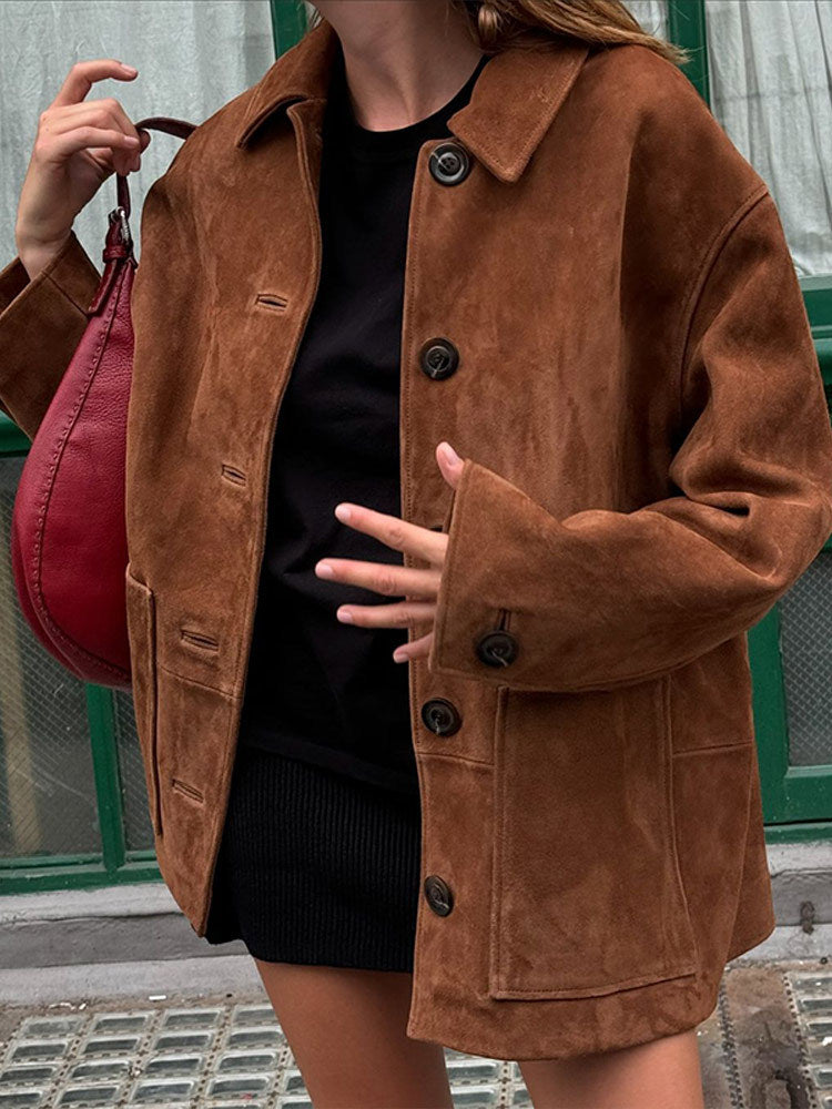Street-Wave Women's Velour Jacket Soft Leather-Like Feel Casual Chic Streetwear Essential